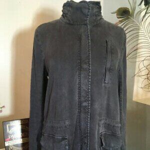 James Perse Size 2 Off Black Distressed Cotton Jacket